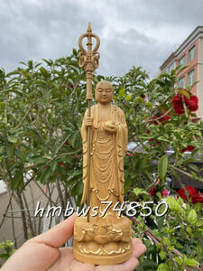 稀少品 仏教美術 地蔵菩薩立像 仏像 彫刻 自然木 職人 手作り 置物 美術品 東洋彫刻 高さ18cm