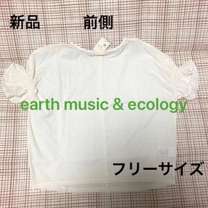 半袖Tシャツ トップス カットソー フリル袖 レディース アイボリー フリーサイズ earth music & ecology