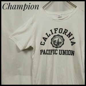 チャンピオン 半袖Ｔシャツ デカロゴ カレッジロゴ ロゴＴ 刺繍ロゴ パシフィックユニオン大学　クルーネック　ホワイト　一点もの　人気