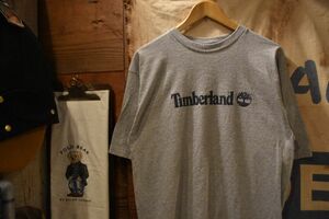 グッドレギュラー◎90sビンテージTIMBERLANDティンバーランド半袖ロゴプリントTシャツMポリ×コットン グレー灰色アメカジストリートn23520