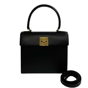 極 美品 CELINE セリーヌ ヴィンテージ ロゴ リング 金具 カーフレザー 本革 2way ハンドバッグ ショルダーバッグ ブラック 赤張り 51883