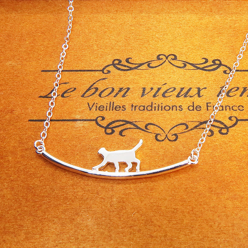 Серебро 925 Ожерелье с изображением кота Милое ожерелье для взрослых с мотивом прогуливающегося кота, с регулятором, Ручной работы, Аксессуары (для женщин), ожерелье, кулон, колье