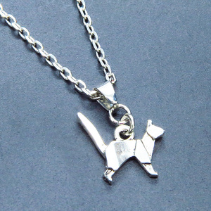  antique silver origami. like .. cat charm . used compact necklace simple length adjustment possible stainless steel possible 