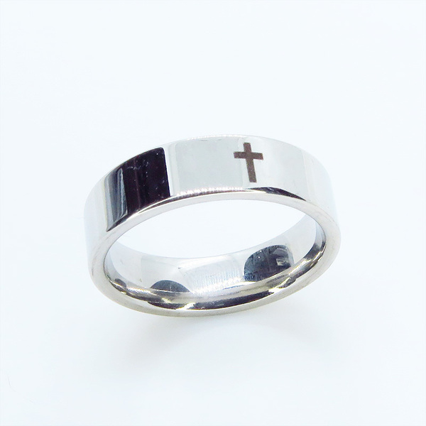シルバーカラー ロザリオ（十字架）が刻印されたスマートなリング 指輪 クロス 19号