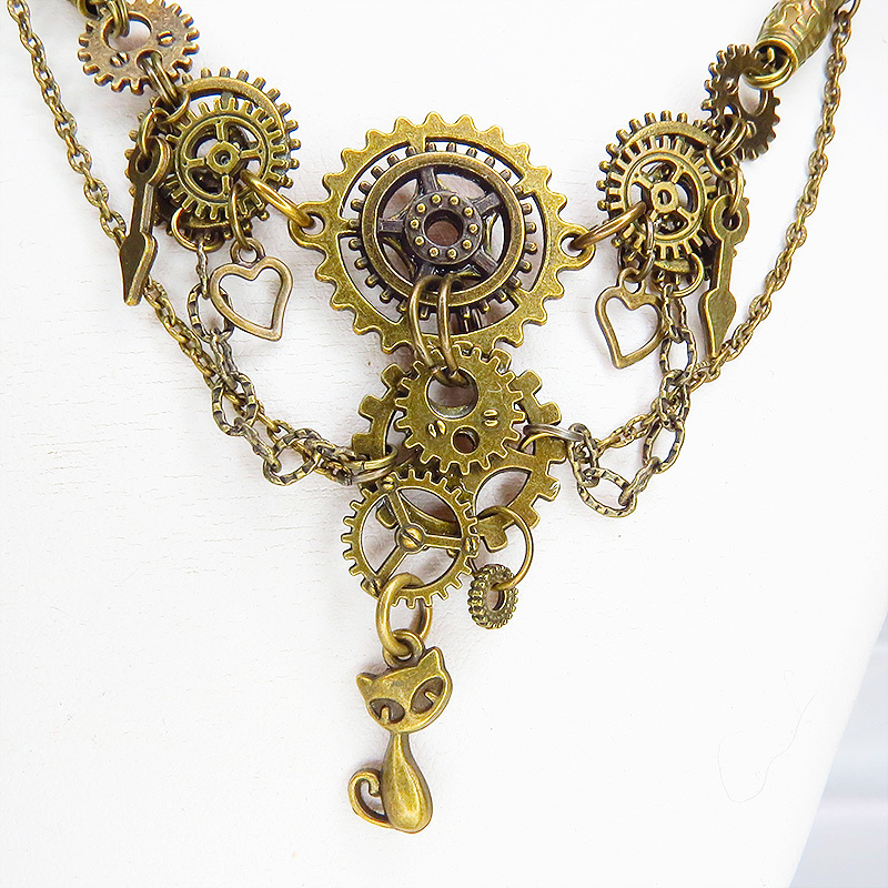 Античное золото, Аутентичное ожерелье в стиле стимпанк с несколькими слоями кошек и шестеренок, регулируемая длина, Ручной работы, Аксессуары (для женщин), ожерелье, кулон, колье