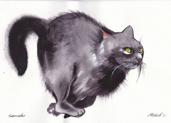 ☆मूल चित्रण डैश - मैं पूरी गति से दौड़ती हुई एक बिल्ली की जीवंत आकृति की ओर आकर्षित हूँ, चित्रकारी, आबरंग, पशु चित्रकारी