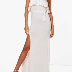 イギリス インポート asosセレクトboohoo マキシワンピース ホワイト UK12 サイドスリット