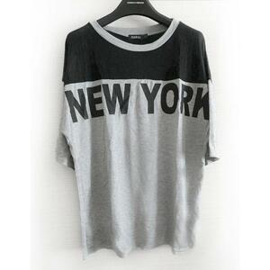 イギリス インポート 英国 BOOHOO NEW YORK 半袖Tシャツ オーバーサイズ グレー×ブラック