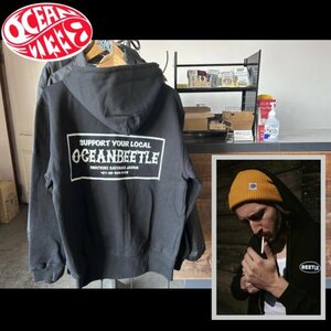 【OCEAN BEETLE】オーシャンビートル SUPPORT YOUR LOCAL HOODIE フーディー ジップアップパーカー ブラック BLACK-M バイカー chopper