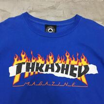 【送料360円】THRASHER スラッシャー 半袖Tシャツ ロゴ ファイヤーパターン メンズ Mサイズ クルーネック 青 ブルー ストリート K-1525_画像3