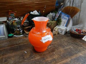 ガラス　花器062103オレンジ約18H25CM 花瓶　壺　ポット　日本製　MADE IN JAPAN 昭和レトロ　可愛い　CRAFT GLASS　一点もの　インテリア