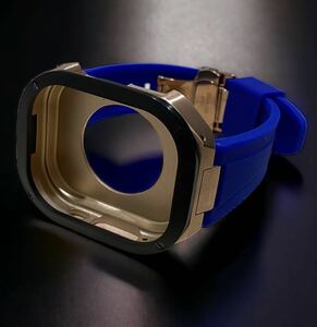 アップルウォッチ　ウルトラ　カバー　Apple Watch ultra 49mm ラバー　ベルト　バンド　ケース　49ミリ　/ブラックローズロイヤルブルー