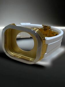 アップルウォッチ　ウルトラ　カバー　Apple Watch ultra 49mm ラバー　ベルト　バンド　ケース　49ミリ　/ゴールドシルバーホワイト