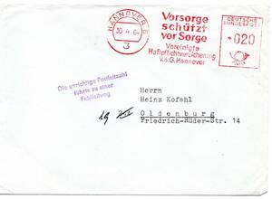 〒【TCE】67026 - 西ドイツ・１９６４年・指示印加押封書