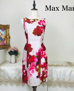  Max Mara 高級ライン　白タグ マックスマーラ 花柄ワンピース　ペンシルワンピース ドレス コットン サイズ38