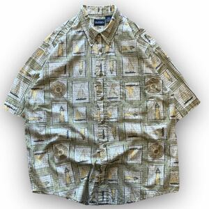 230425EPP18● 1990S PURITAN shirt 1990'S プューリタン ビンテージ vintage 半袖シャツ (L) ボタンダウン 柄シャツ 総柄シャツ