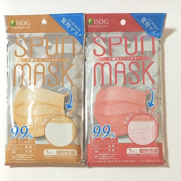 SPUNMASK　不織布カラーマスク2点(ピンク・ベージュ各1)　新品