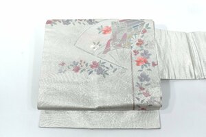 【桜庭呉服店】名古屋帯 刺繍 花 扇子 おしゃれ 暈し 帯丈362cm ★着物屋 ne-3116