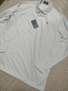 新品 定価18700 Munsingwear マンシング 長袖 ポロシャツ LL ギンガムチェック グレー 白 吸汗速乾 UVカット サンスクリーン メンズ ゴルフ