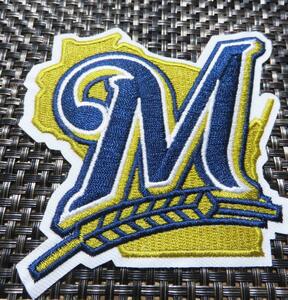 B/Mロゴ（大麦）◆新品MLBミルウォーキー・ブルワーズ Milwaukee Brewers『 M』野球ベースボール刺繍ワッペン◆メジャーリーグ■■ 衣服DIY