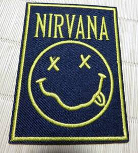 黒黄　四角◆新品ニルヴァーナ　Nirvana　アメリカ　ロックバンド　刺繍ワッペン（パッチ）◆映画　ムービー　アニメ　音楽　ミュージック