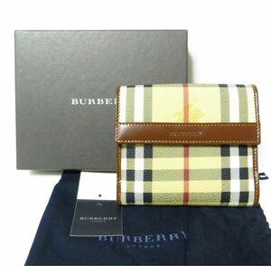 【ほぼ未使用】バーバリー PVC レザー 折り財布 箱付き イタリア製 コンパクト BURBERRY シャドーホース 人気