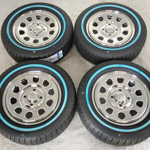 新品 デイトナ 13-4.5J＋40 4-100 クローム タイヤ付4本SET 165/65R13 ホワイトリボン バモス エブリイ NVAN (W2467-LL1)