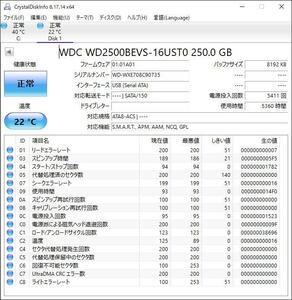 WDC WD2500BEVS-16UST0 2.5インチ HDD 250GB SATA 中古 動作確認済 HDD-0116