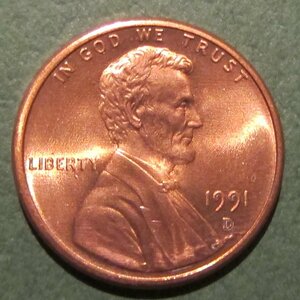 （C-341)リンカーン1セント銅貨　1991年　D　②