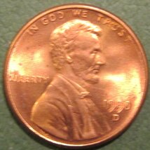 （C-291)リンカーン1セント銅貨　1990年　D　②_画像1