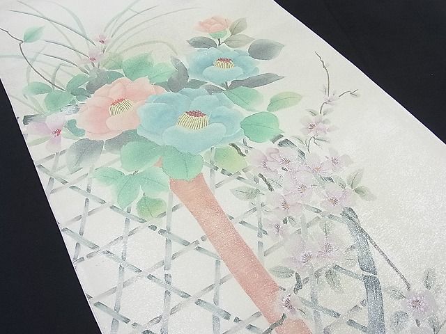着物屋ほのか□英王室献上友禅作家木下勝功六通太鼓柄袋帯手描き籬花文