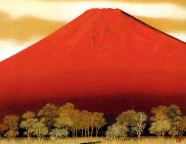 Nuevo Rollo colgante Fuji rojo, rollo colgante, pintura impresa, pintura japonesa, buena suerte, Monte Fuji, cuadro, pintura japonesa, flores y pájaros, pájaros y bestias
