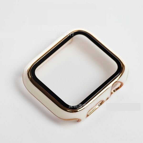 Apple Watch アップル ウォッチ プラスチック 文字盤 ケース カバー 45mm　ホワイト+ゴールド