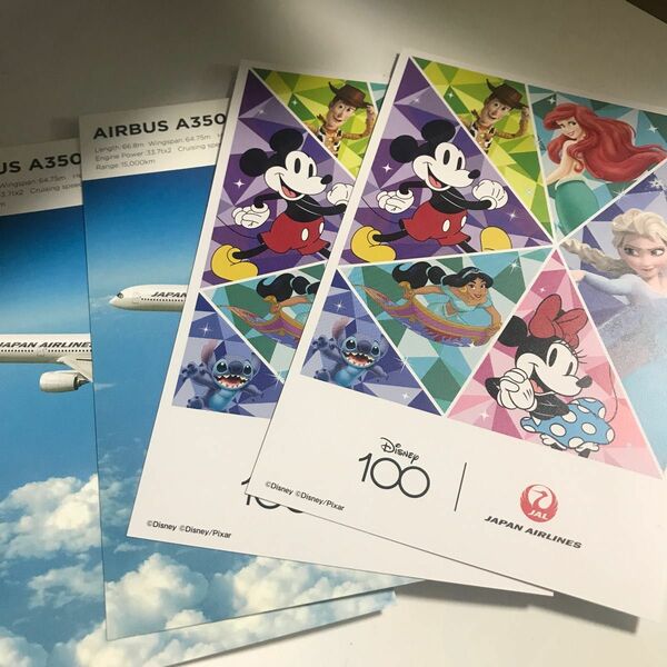JAL ディズニー　AIRBUS A350-900 ポストカード　4枚セット