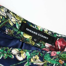 QUEENS COURTクイーンズコート ジャガード プリーツフレア スカート0/グリーン 緑 ネイビー 花柄 タック入り【2400013398299】_画像9