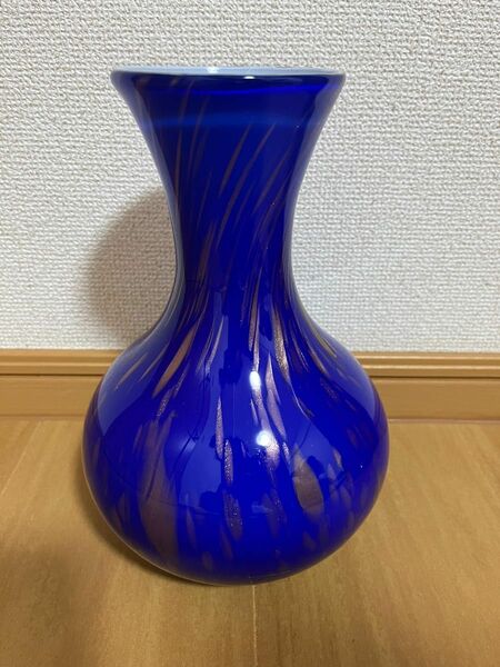 花瓶　青　マーブル　ラメ　KAMEI GLASS