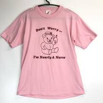 90s USA製 ジャージーズ Jerzees 半袖Tシャツ ピンク 熊 Mサイズ_画像1