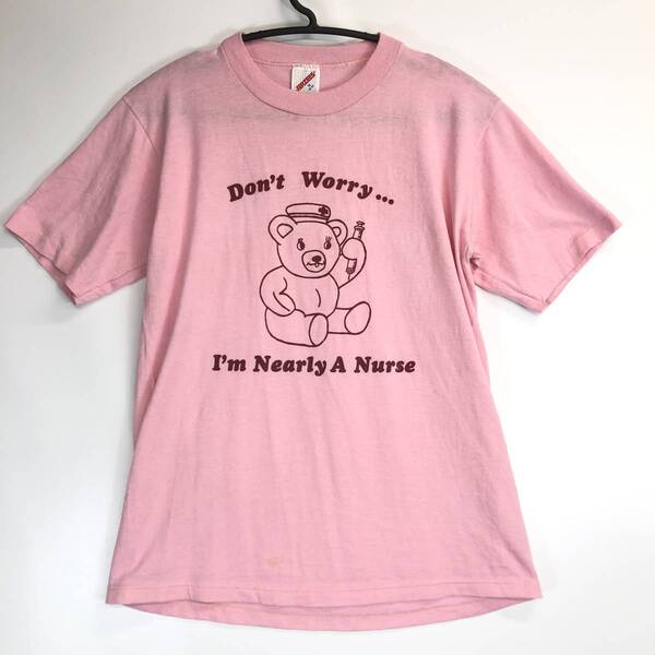 90s USA製 ジャージーズ Jerzees 半袖Tシャツ ピンク 熊 Mサイズ