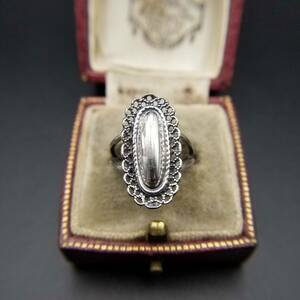 BEAU flower motif oval Vintage silver ring a-ru deco ring Showa Retro accessory jewelry import 5-Y①-③