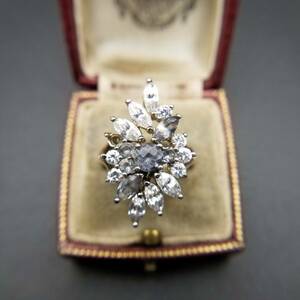  cluster прозрачный Stone ma- Kiss cut цветок 925 Vintage серебряное кольцо a-run-vo- кольцо retro импорт 6Y-6