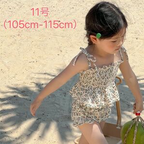 【即納】韓国風子ども花柄水着3点セット上下セット帽子付きおしゃれ水着110cm