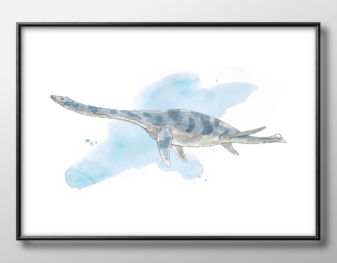 12523■Free shipping!! Art poster painting A3 size Plesiosaurus Elasmosaurus illustration design Nordic matte paper, Housing, interior, others