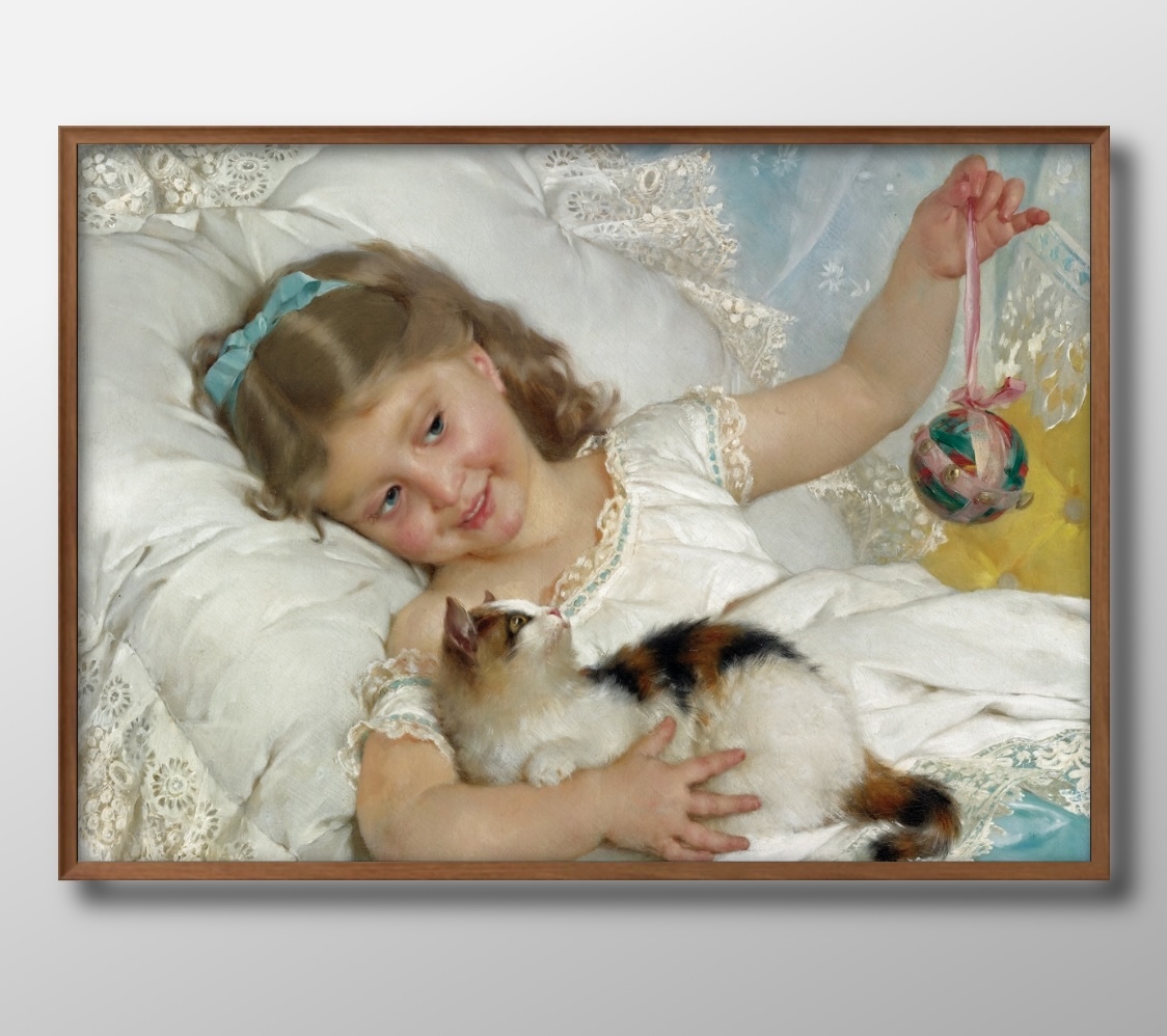 1202 ■ livraison gratuite!! Affiche d'art peinture A3 taille Emile Meunier fille et chat illustration papier mat scandinave, résidence, intérieur, autres