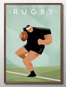 Art hand Auction 12279′Livraison gratuite !! Affiche d'art peinture format A3 Rugby America Vintage illustration design papier mat nordique, Logement, intérieur, autres