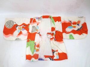 ■可愛い 派手な鶴柄 子供の着物 羽織? 手作り 衣類 古布 古着 七五三