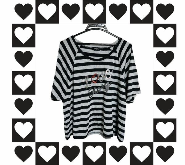 スパンコールLOVEオーバーサイズボーダーTシャツ♪~L~