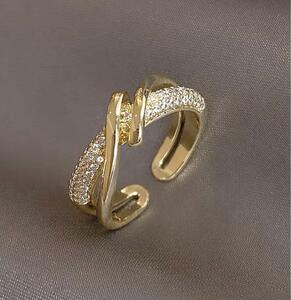 ゴールドリング　ジルコニア　指輪　レディース　サイズフリー　韓国　シンプル　アクセサリー　オシャレ　ファッション　人気　新品