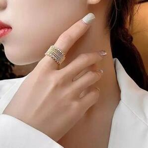 オープンリング 指輪 サイズフリー ゴールド シルバー 2カラー ジルコニア シンプル レディース アクセサリー 韓国 新品