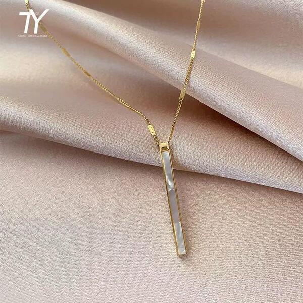 ネックレス レディース ゴールド ストレート シェル ステンレス シンプル アクセサリー ホワイト 華奢 アレルギー対応 新品