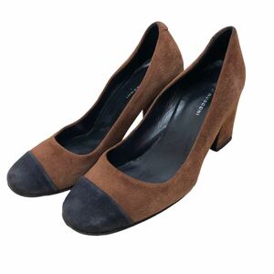 AH681 FABIO RUSCONI fabio rusko-ni lady's pumps 38 approximately 24cm Brown black suede Italy made 